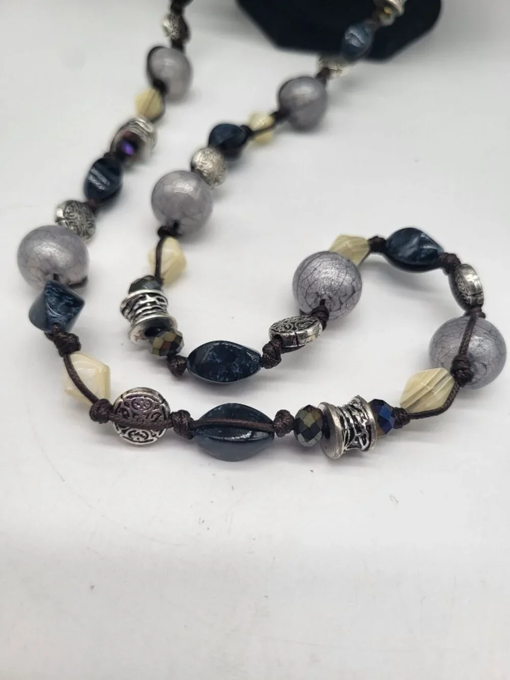 Premier Designs Chambray Necklace Adj Antique Silver Plated Glass Acrylic Beads - Picture 7 of 7